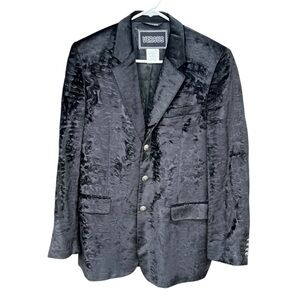 VTG Versus Versace Black Velvet Jacquard Blazer Lion Head Buttons Rockstar Vibes